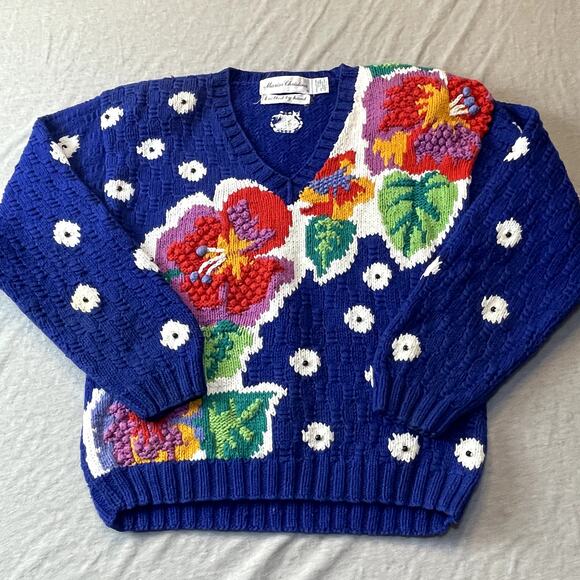 Marisa Christina Sweaters - Marisa Christina Hand Knitted Floral Polka Dotted Kitschy Flower Sweater S